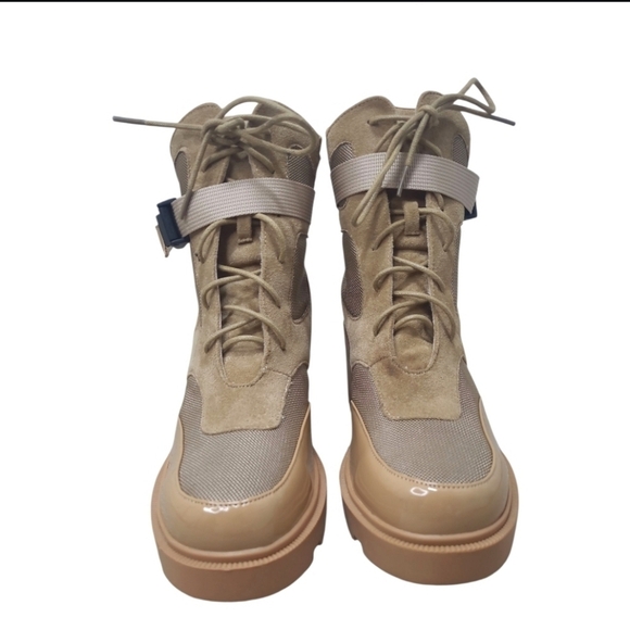 Vivianly MOTO Lace-Up Chunky Heel Platform Combat Boots Nude Size 10 - Picture 8 of 16